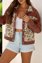 Clay Ribbed Retro Floral Patchwork Shirt Style Jacket