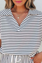 Black Stripe V Neck Tee and Casual Short Set