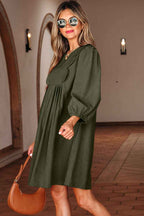 Cinnamon Bracelet Sleeve Split Neck Scallop Detail Pleated Corduroy Mini Dress