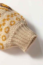 Khaki Western Pattern Knitted Button V Neck Cardigan Sweater