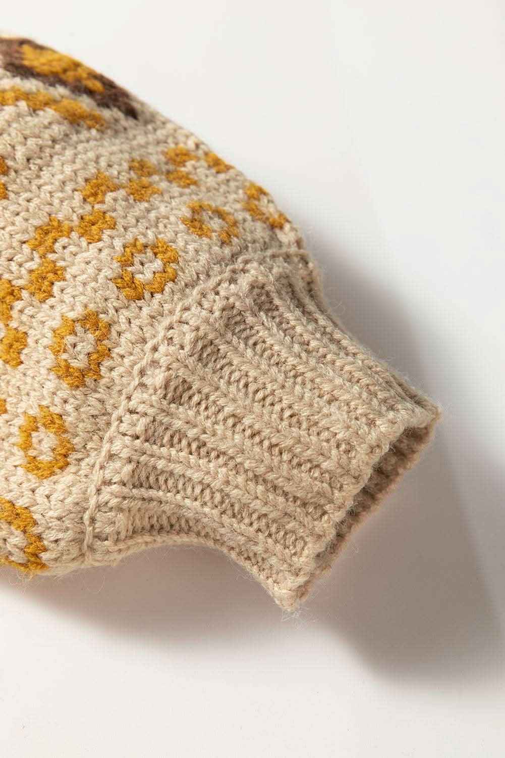 Khaki Western Pattern Knitted Button V Neck Cardigan Sweater