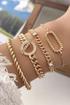 Gold rhinestone decor adjustable twist chain bracelets on wrist
