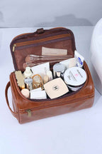 Chestnut PU Leather Multifunctional Handle Large Makeup Bag