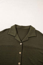 Four Leaf Clover Solid Color Textured Buttoned Shirt and Casual Pants Set