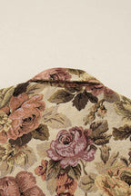 Khaki Floral Waffle Knit Patchwork Chest Pockets Buttoned Jacket
