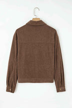 Dark Khaki Button Zip Up Lapel Collar Corduroy Jacket