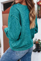 Sea Green saved by grace Letter Embroidery Mineral Wash Loose Sweatshirt