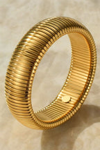 Gold textured striped plated titanium steel chunky bangle bracelet