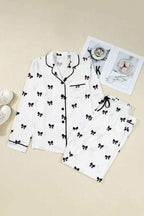 White Bows Print Two Piece Sleepwear