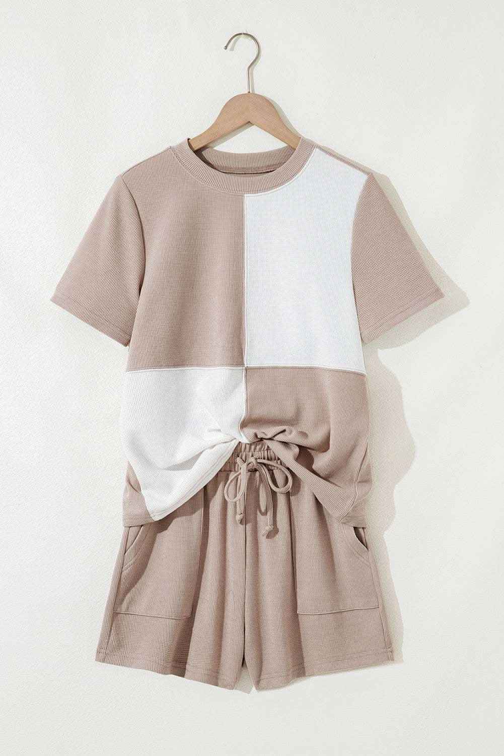 Jet Stream Textured Colorblock Patchwork Tee and Shorts Set