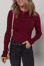 Red Dahlia Metal ribbed knit slim fit long sleeve top in deep red