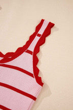 Black Striped Scalloped Edge U Neck Sleeveless Sweater Vest