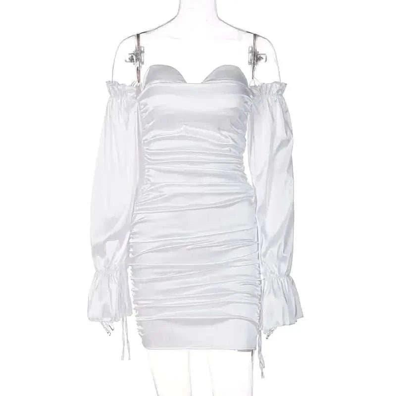 Solid Color Off-Shoulder Lantern Sleeve Dress - Rose & Ruffles