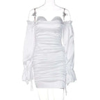 Solid Color Off-Shoulder Lantern Sleeve Dress - Rose & Ruffles