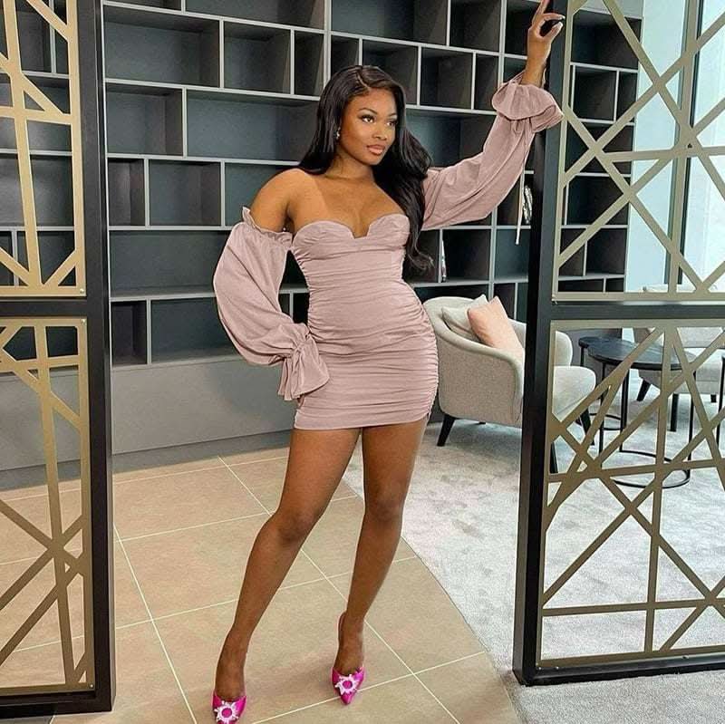 Solid Color Off-Shoulder Lantern Sleeve Dress - Rose & Ruffles