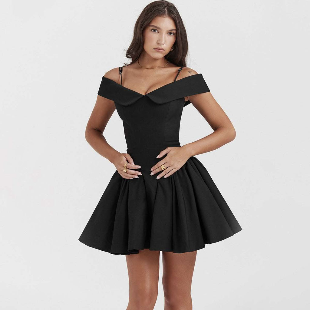 One Shoulder Spicy Girl Slim Black Dress - Rose & Ruffles