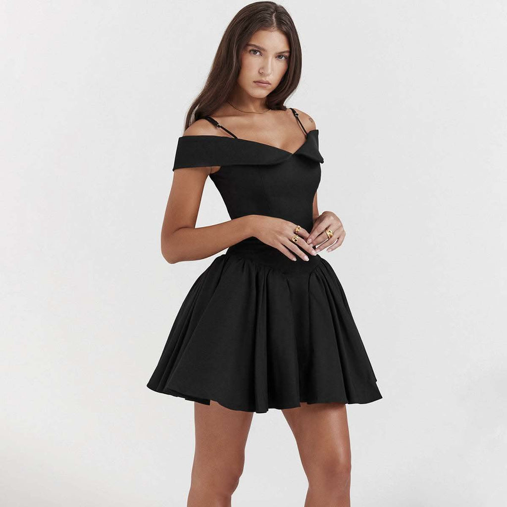 One Shoulder Spicy Girl Slim Black Dress - Rose & Ruffles