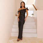 Off-the-shoulder neckline temperament lace-up - Rose & Ruffles