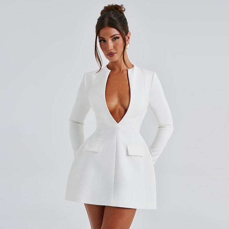 Deep V waist A swing three-dimensional tailoring sexy dress - Rose & Ruffles