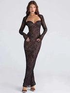 JULISSA MO Autumn long sleeve stretch lace black evening dress