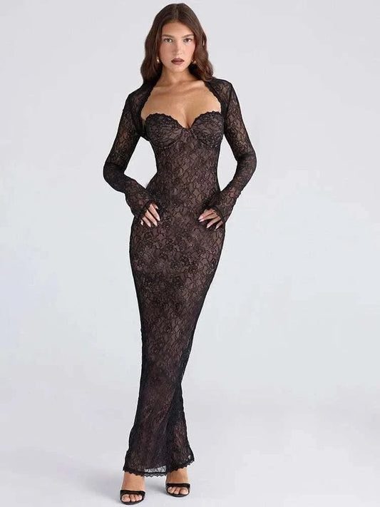 JULISSA MO Autumn long sleeve stretch lace black evening dress