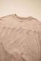 Sea Green saved by grace Letter Embroidery Mineral Wash Loose Sweatshirt