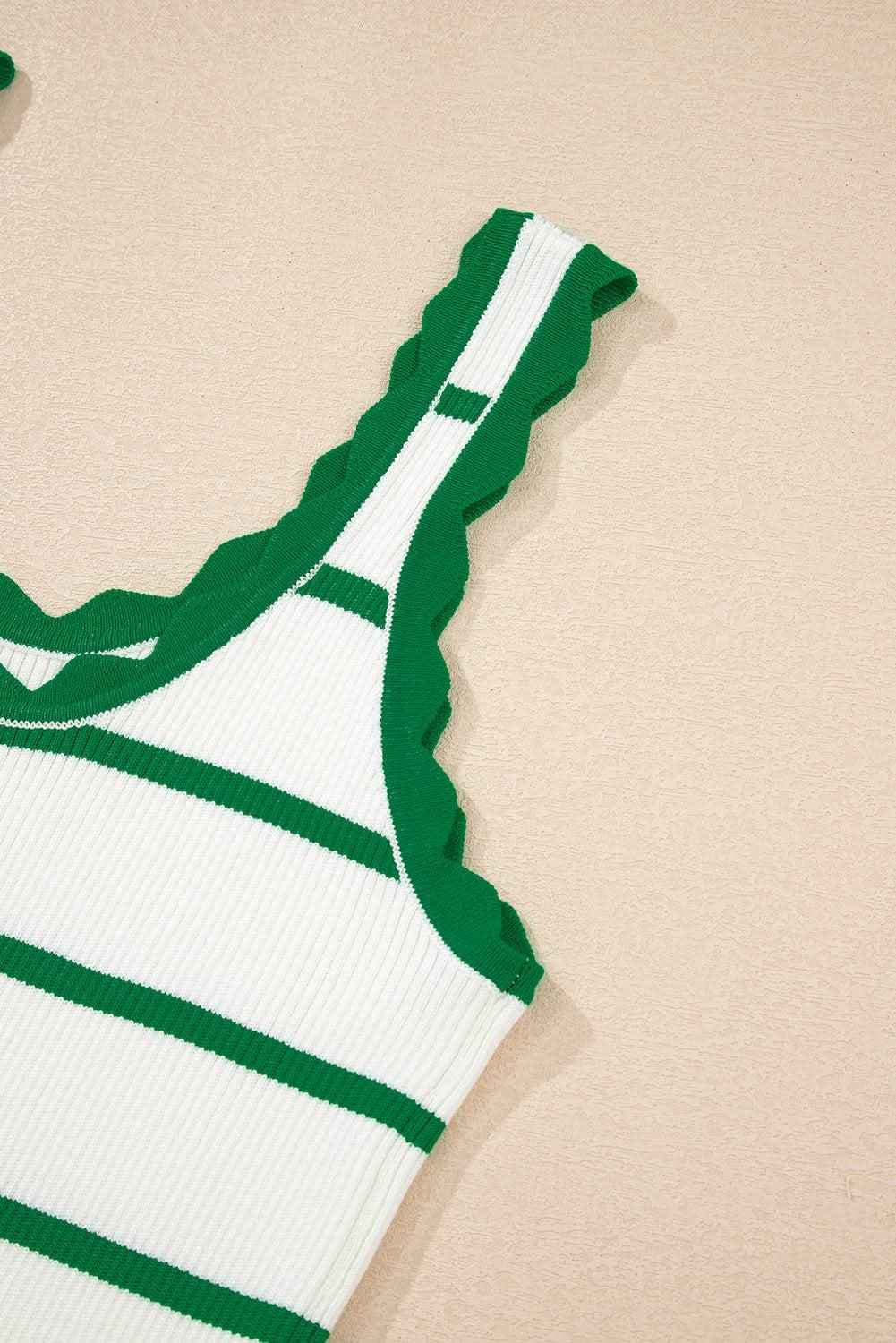 Black Striped Scalloped Edge U Neck Sleeveless Sweater Vest