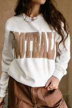 White crew neck sweatshirt with 3D FOOTBALL letter graphic and relaxed fit