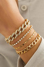 Gold 4pcs Rhinestone Decor Adjustable Chain Plated Bracelet Set