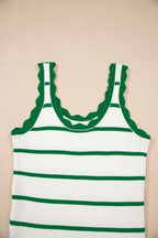 Black Striped Scalloped Edge U Neck Sleeveless Sweater Vest