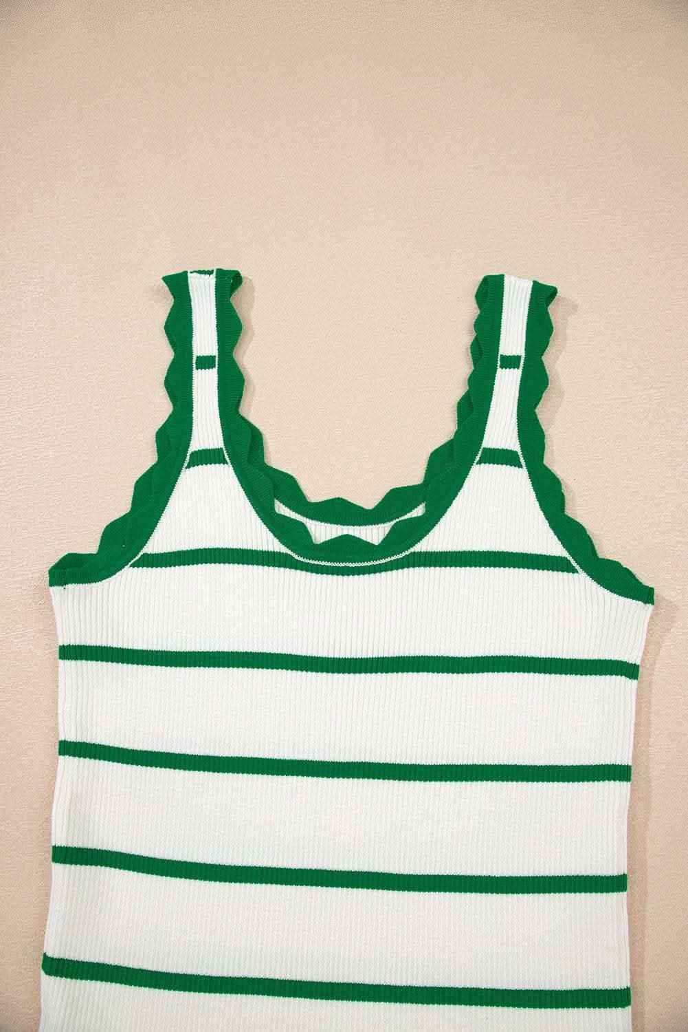 Black Striped Scalloped Edge U Neck Sleeveless Sweater Vest