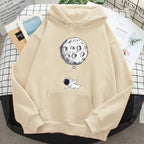 Khaki Rose & Ruffles Winter Luxe Hoodie with astronaut and moon print, long sleeve, loose fit hoodie