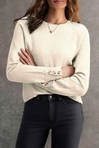 Camel Buttoned Bishop Sleeve Crew Neck Sweater