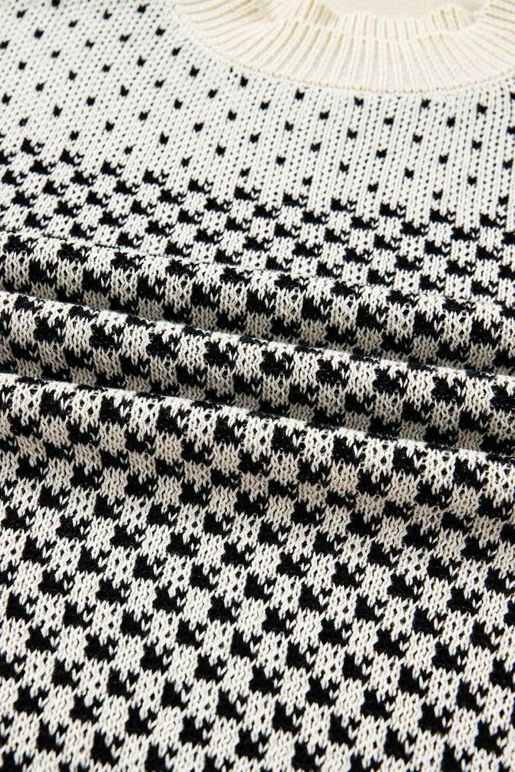 Black Contrast Color Pattern Lantern Sleeve Sweater