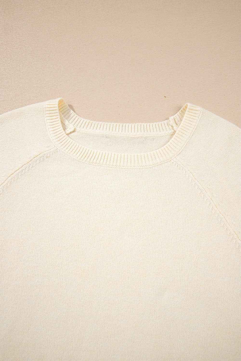 Camel Buttoned Bishop Sleeve Crew Neck Sweater