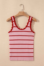 Black Striped Scalloped Edge U Neck Sleeveless Sweater Vest