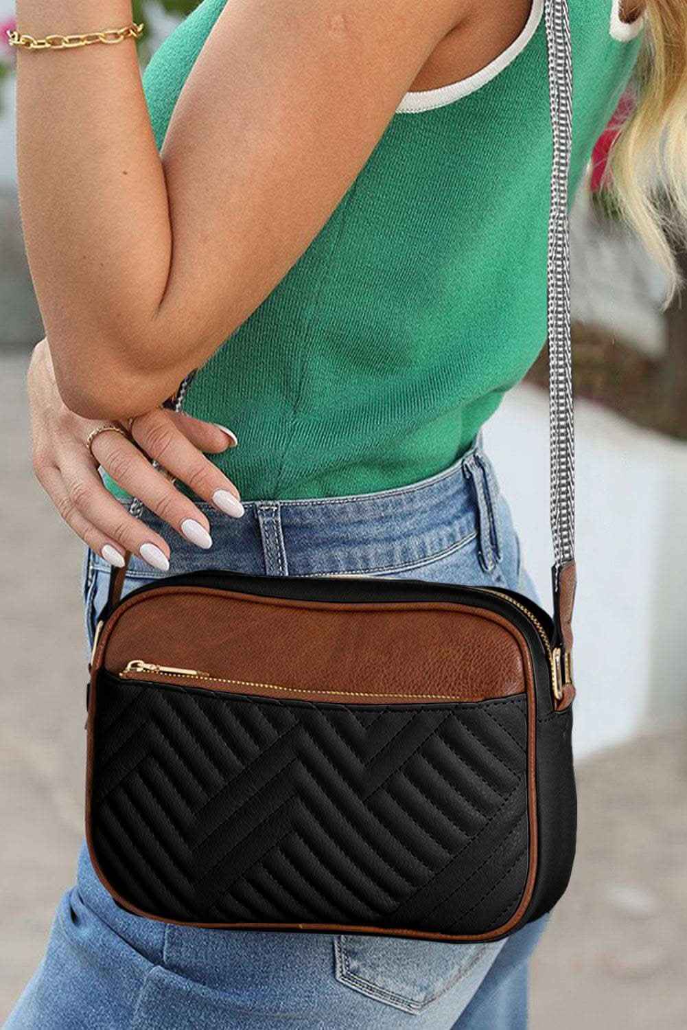 Chestnut Quilted Faux Leather Crossbody Bag 22*6*16cm