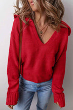 Chestnut Collared V Neck Ribbed Edge Sexy Elegant Sweater