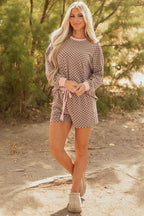 Sky Blue Checkerboard Long Sleeve Pullover and Shorts Set