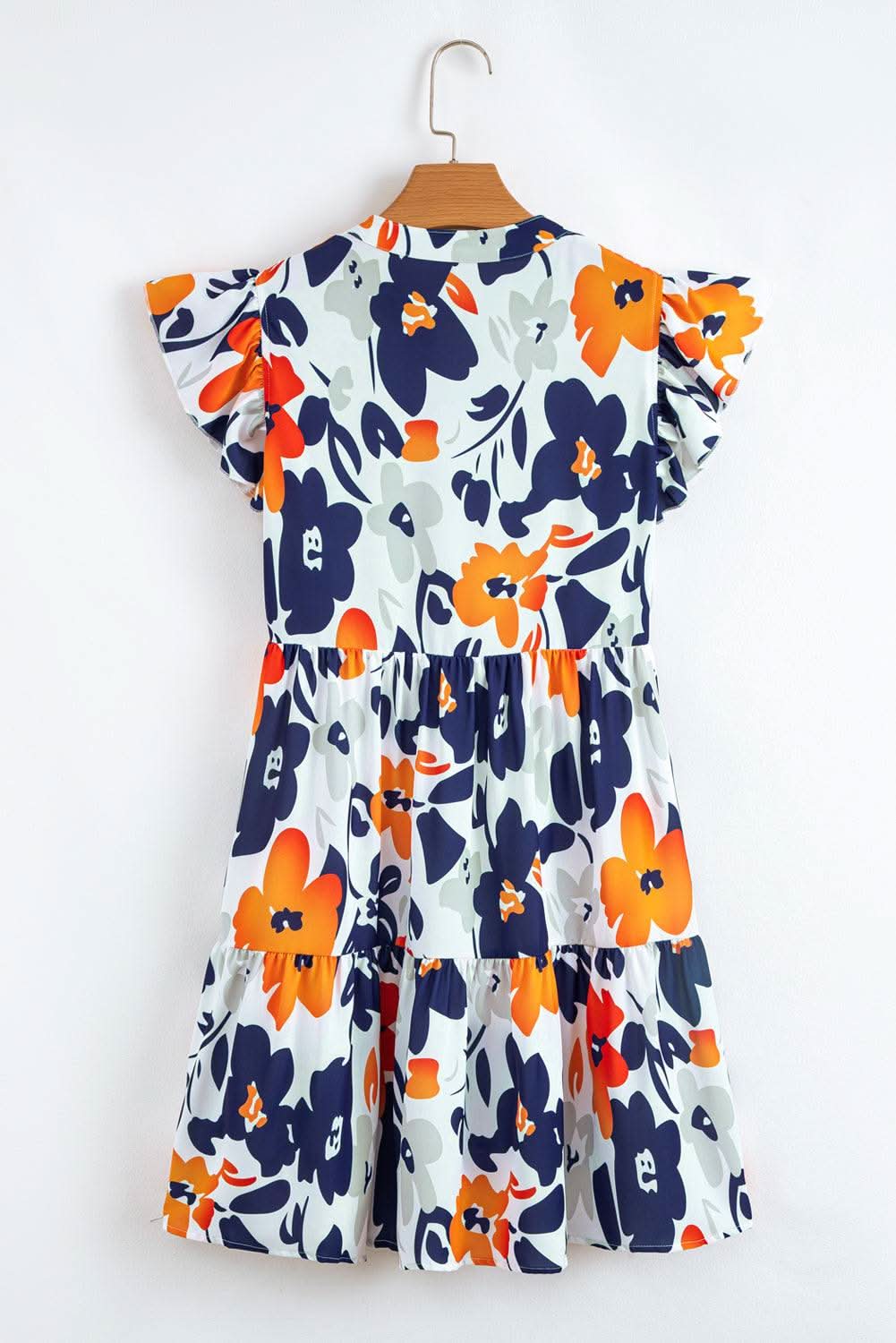 Orange Floral Print Notched Neck Flutter Sleeve Mini Dress - Rose & Ruffles