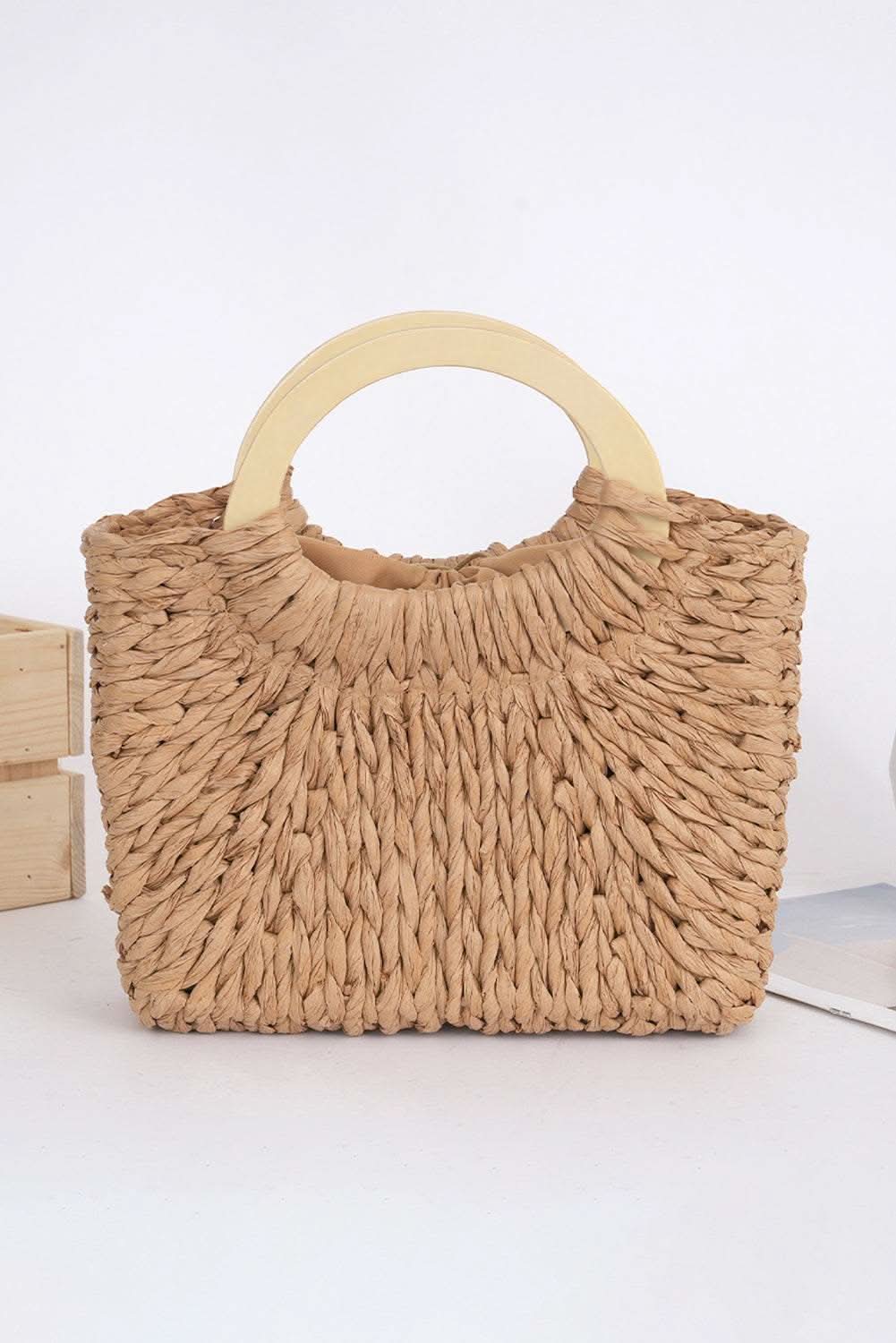 Camel Retro Straw Woven Handle Bag - Rose & Ruffles