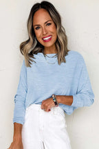 Beau Blue Solid Color Batwing Long Sleeve Top - Rose & Ruffles