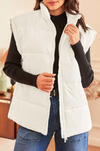 Black Solid Zipper Stand Neck Oversized Puffer Vest