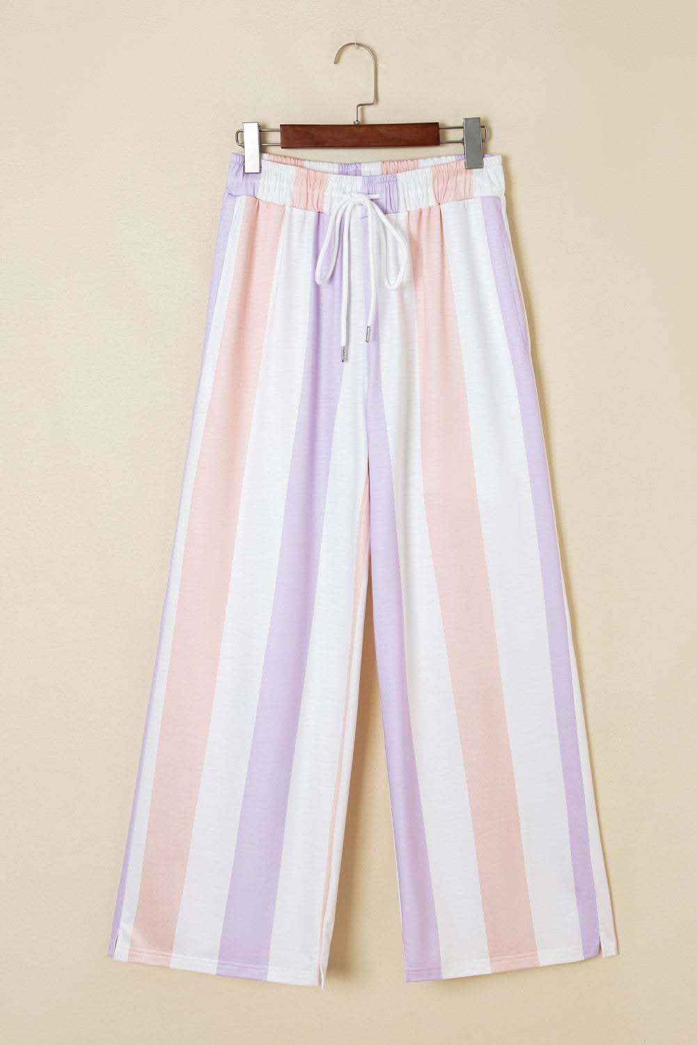 Purple Stripe Multicolored Print Drawstring Loose Pants with Side Pockets - Rose & Ruffles