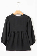 Black Bow Tie Neck 3/4 Sleeve Casual Blouse - Rose & Ruffles