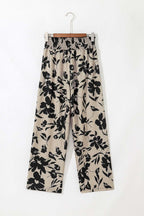 Khaki Floral Print Smocked High Waist Wide Leg Pants - Rose & Ruffles