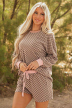 Sky Blue Checkerboard Long Sleeve Pullover and Shorts Set