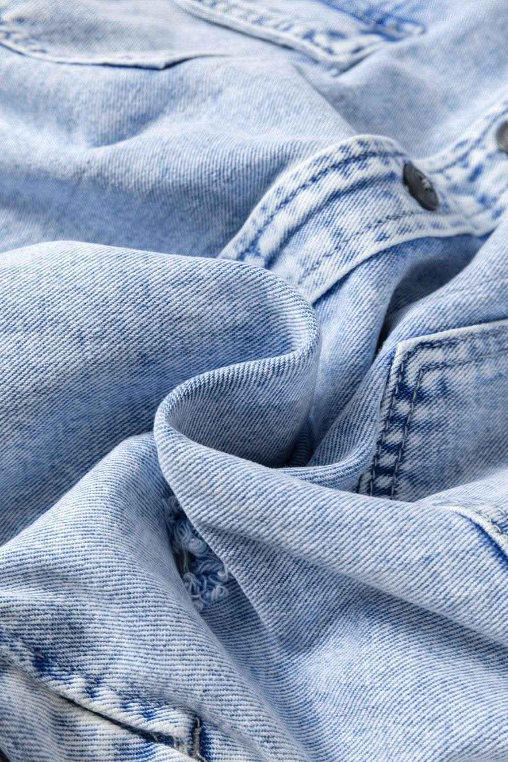 Mist Blue Oversized Contrast Hooded Denim Jacket