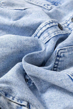 Mist Blue Oversized Contrast Hooded Denim Jacket