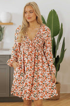 Black Floral Deep V Neck Smocked Bust Bubble Sleeve Babydoll Dress - Rose & Ruffles